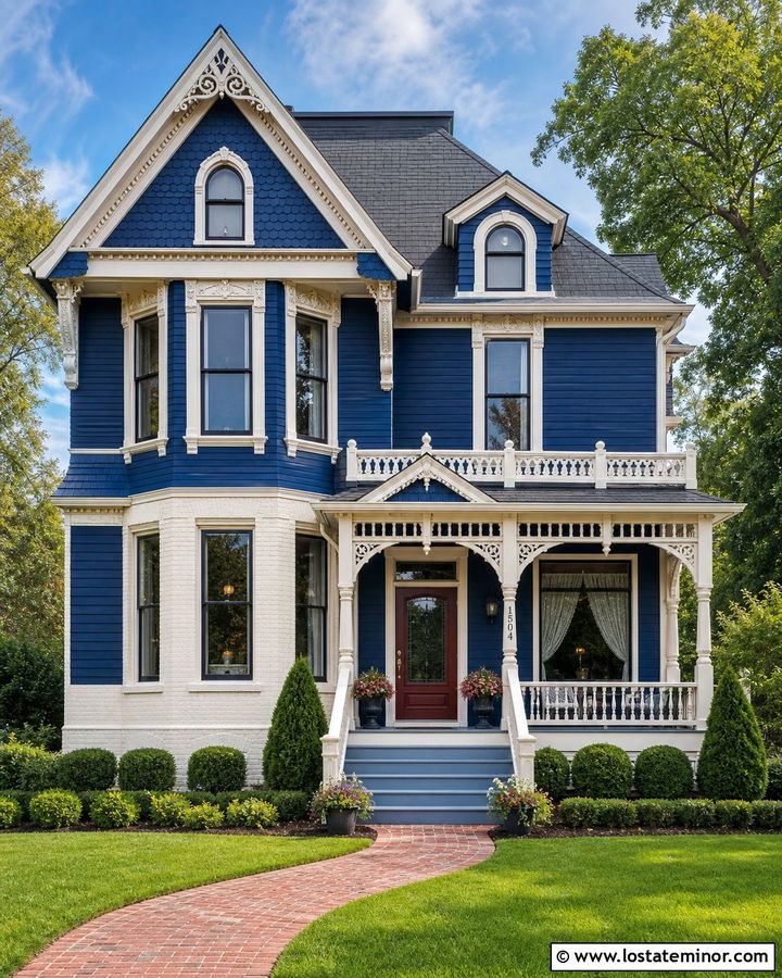 Navy Blue Victorian With Painted Brick Wainscoting - 30 Navy Blue House Design With Wainscoting Ideas
