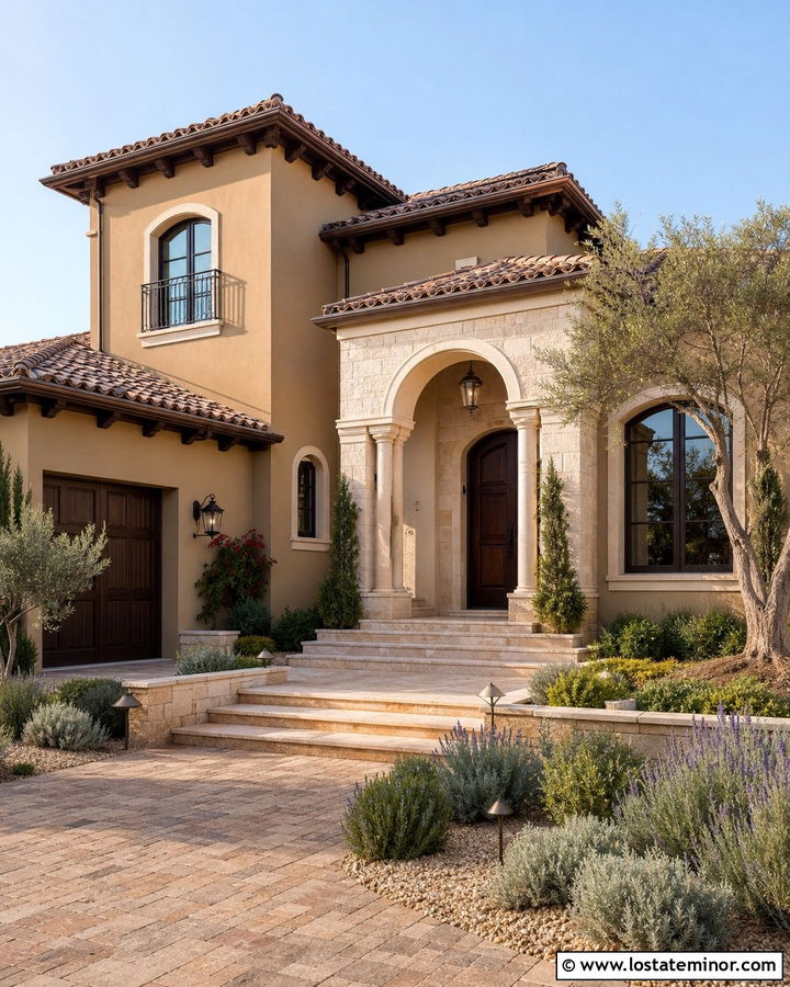Nomadic Desert Mediterranean House With Travertine - 30 Beige House Design With Stone Accents Ideas