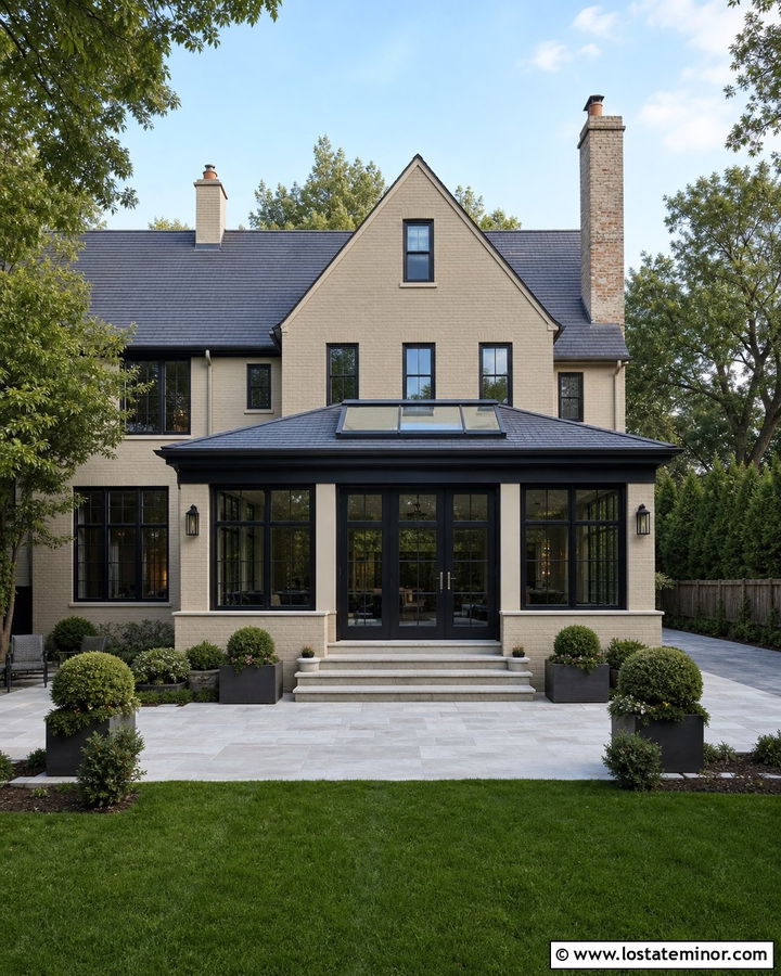 Oatmeal Tan Brick House With Rear Sunroom - 30 Tan House Design With Sunroom Ideas