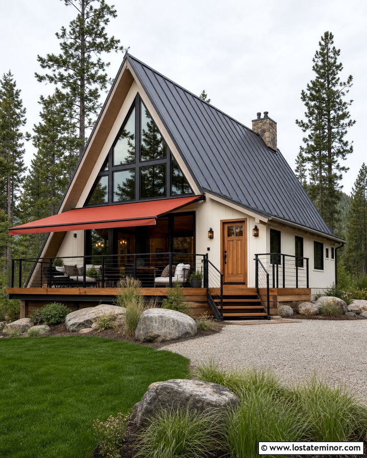 Off White A Frame House With Deck Awning - 30 Off White House Design With Awning Ideas