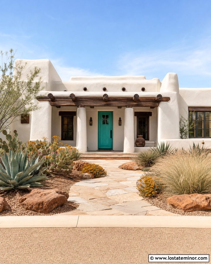Off White Adobe House With Southwestern Landscaping - 30 Off White House Design With Landscaping Ideas