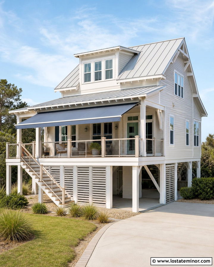 Off White Beach House With Retractable Awning - 30 Off White House Design With Awning Ideas