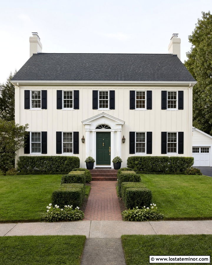 Off White Board and Batten Colonial House - 30 Off White House Design With Board and Batten Ideas