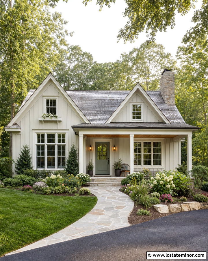 Off White Board and Batten Cottage House - 30 Off White House Design With Board and Batten Ideas