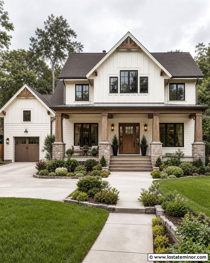 Off White Board and Batten Craftsman House - 30 Off White House Design With Board and Batten Ideas