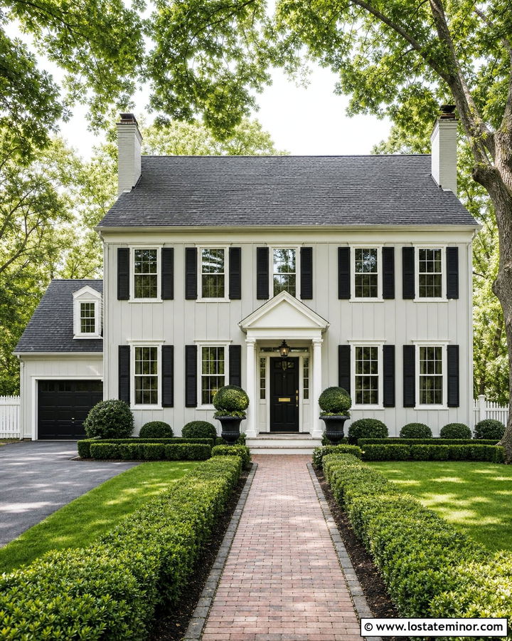 Off White Board and Batten With Black Shutters - 30 Off White House Design With Board and Batten Ideas