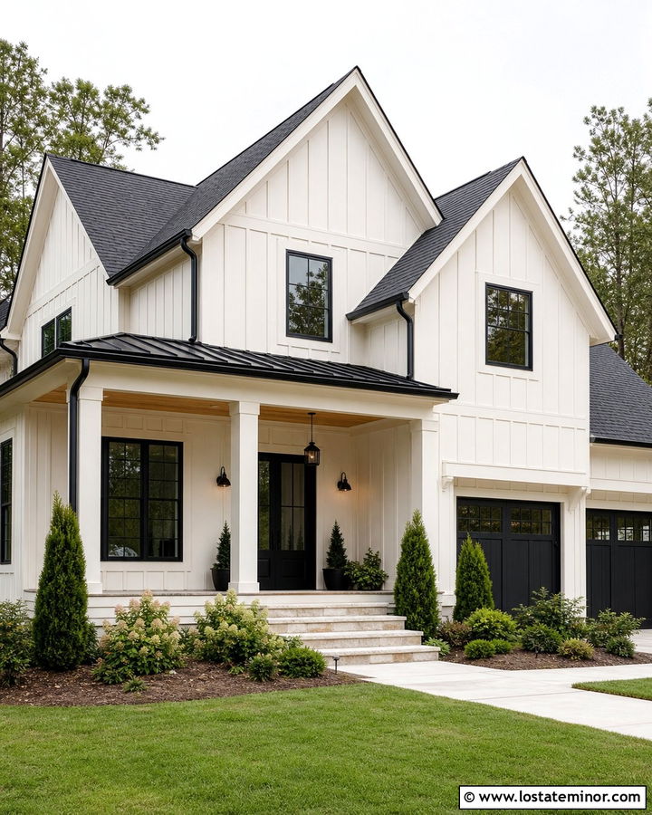 Off White Board and Batten With Black Trim - 30 Off White House Design With Board and Batten Ideas