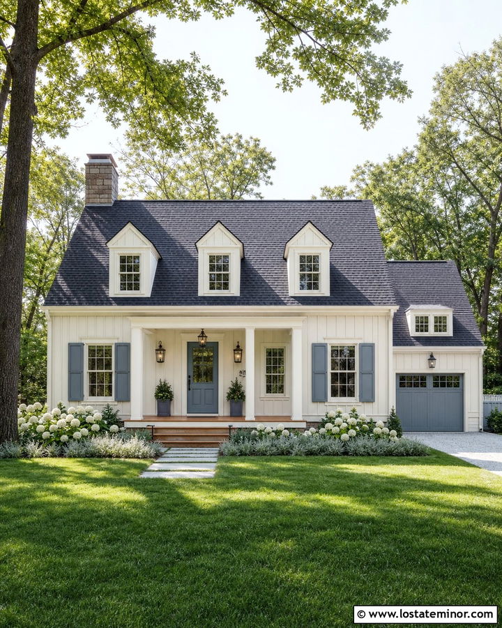 Off White Board and Batten With Blue Gray Shutters - 30 Off White House Design With Board and Batten Ideas