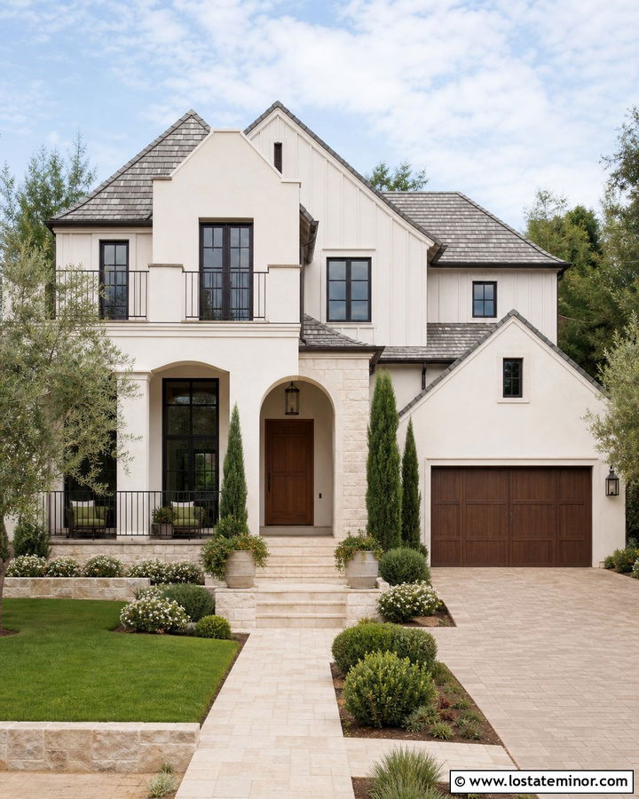 Off White Board and Batten With Bronze Windows - 30 Off White House Design With Board and Batten Ideas