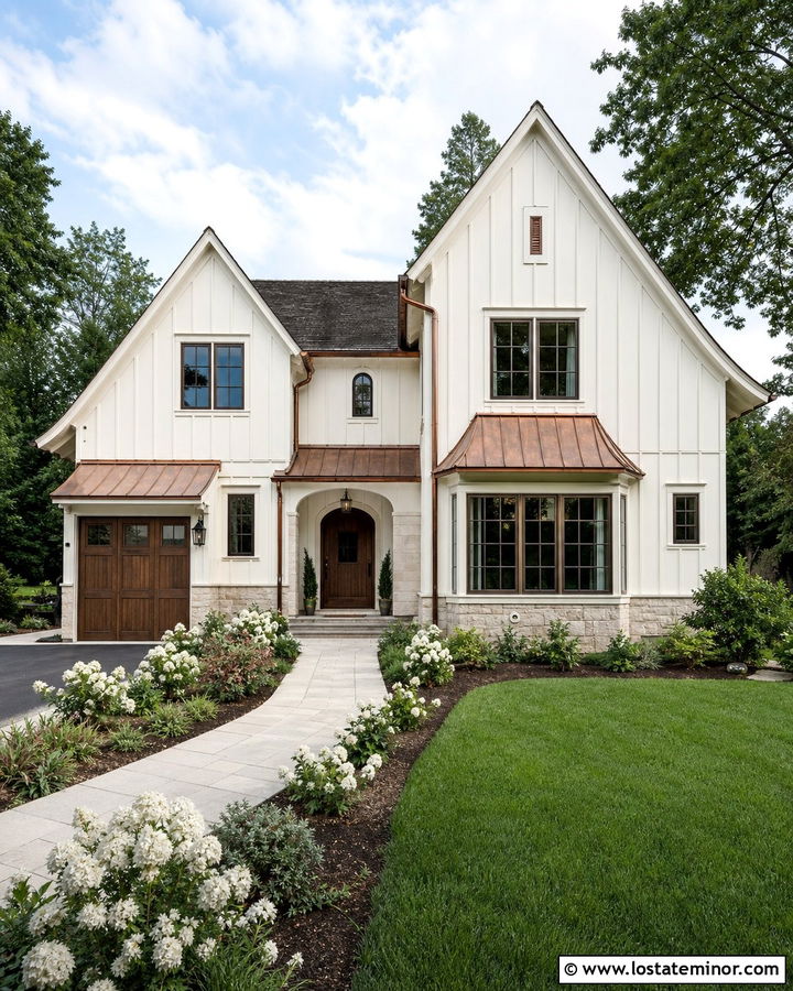Off White Board and Batten With Copper Accents - 30 Off White House Design With Board and Batten Ideas