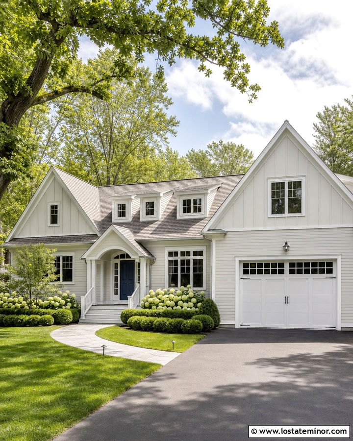 Off White Board and Batten With Gray Shingle Roof - 30 Off White House Design With Board and Batten Ideas