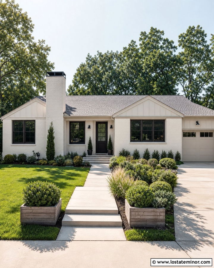 Off White Board and Batten With Painted Brick - 30 Off White House Design With Board and Batten Ideas