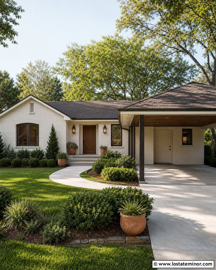 Off White Brick House With Attached Carport - 30 Off White House Design With Carport Ideas
