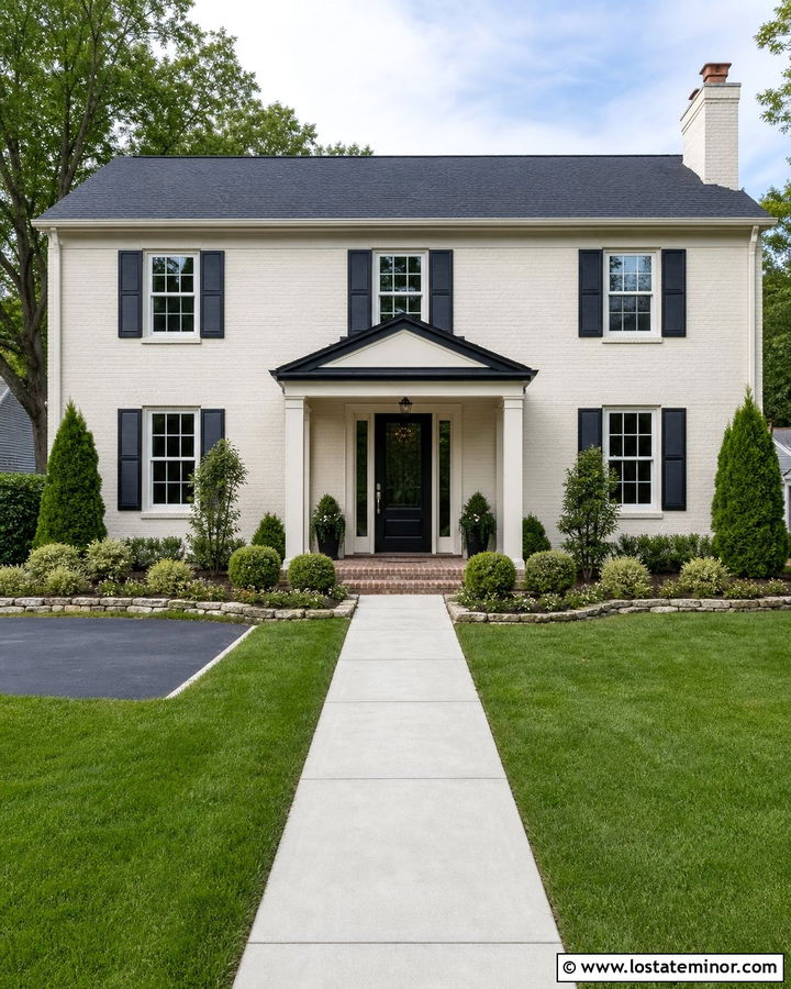 Off White Brick House With Black Portico - 30 Off White House Design With Portico Ideas