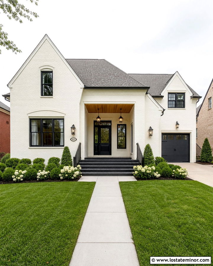 Off White Brick House With Black Steps - 30 Off White House Design With Steps Ideas