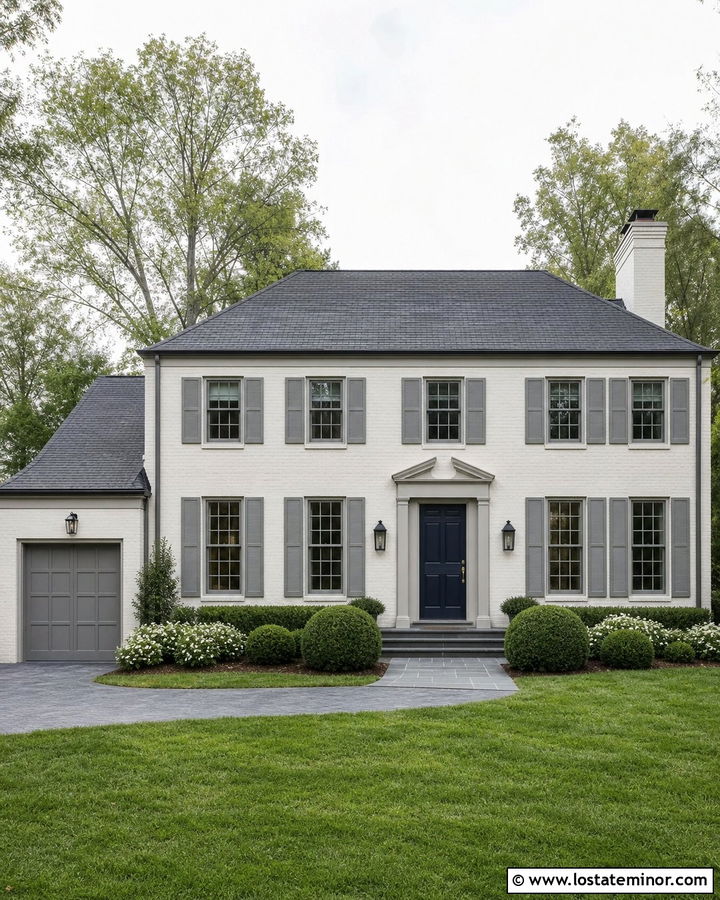 Off White Brick House With Cool Gray Trim - 30 Off White House Design With Trim Ideas