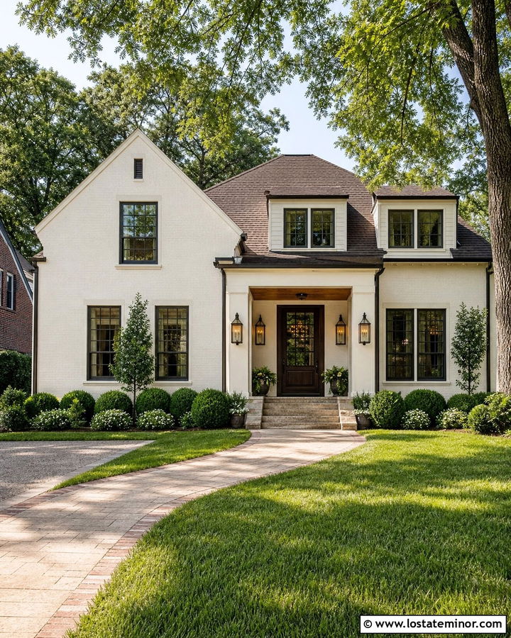 Off White Brick House With Gas Lanterns - 30 Off White House Design With Light Fixtures Ideas