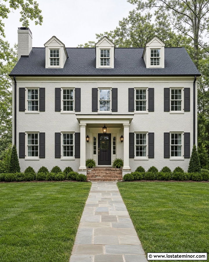 Off White Brick House With Painted Dormers - 30 Off White House Design With Dormers Ideas