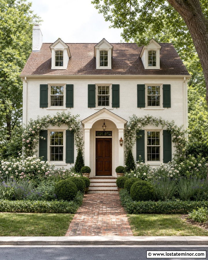 Off White Brick House With Rose Landscaping - 30 Off White House Design With Landscaping Ideas