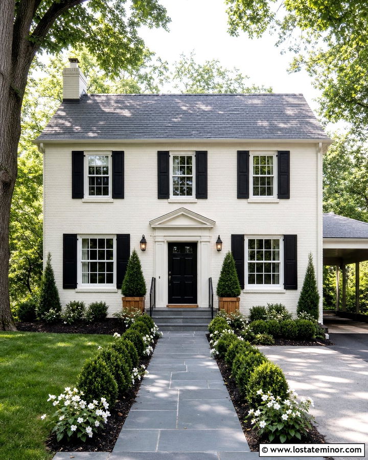 Off White Brick House With Slate Walkway - 30 Off White House Design With Walkway Ideas