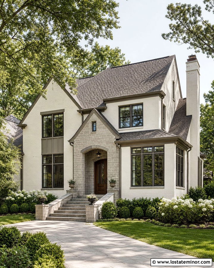 Off White Brick House With Stone Accents - 30 Off White House Design With Stone Accents Ideas