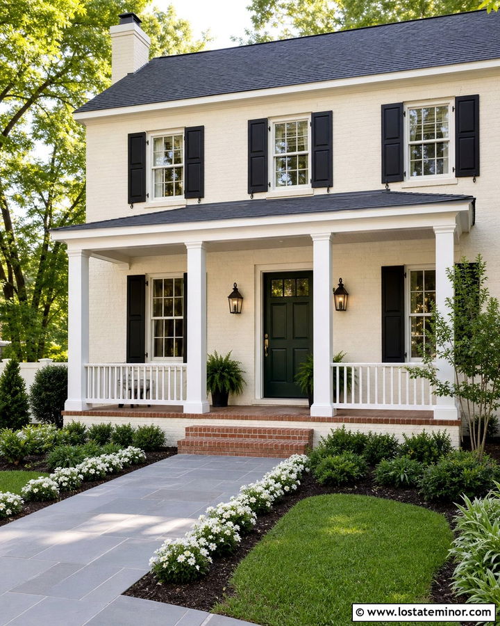 Off White Brick House With White Porch Columns - 30 Off White House Design With Porch Columns Ideas