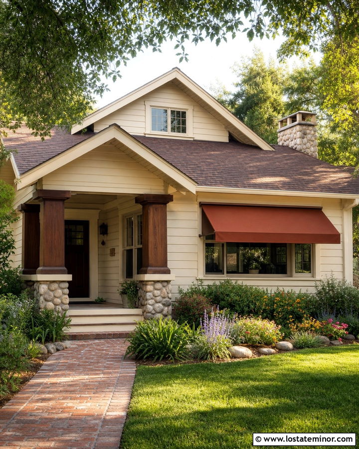 Off White Bungalow With Canvas Awning - 30 Off White House Design With Awning Ideas