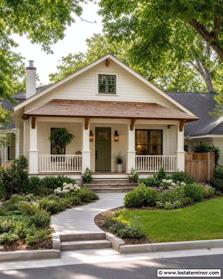 Off White Bungalow With Cedar Shake Porch Roof - 30 Off White House Design With Cedar Shake Ideas