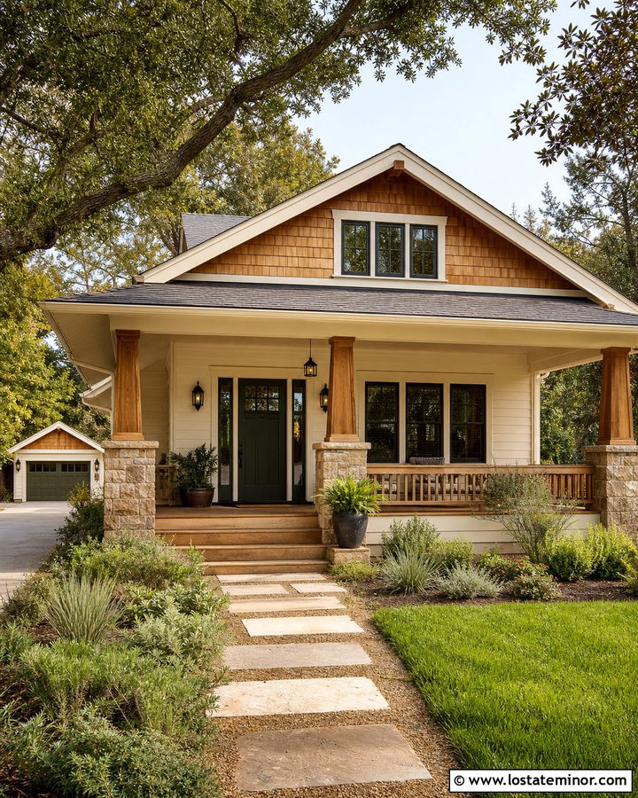 Off White Bungalow With Cedar Shake Shingles - 30 Off White House Design With Shingles Ideas