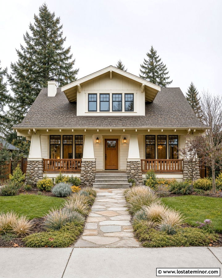 Off White Bungalow With Central Dormer - 30 Off White House Design With Dormers Ideas
