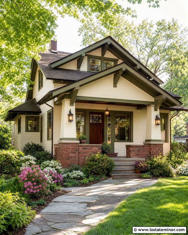 Off White Bungalow With Craftsman Lanterns - 30 Off White House Design With Light Fixtures Ideas