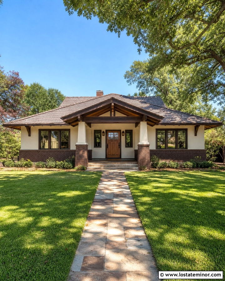 Off White Bungalow With Dark Brick Wainscoting - 30 Off White House Design With Wainscoting Ideas