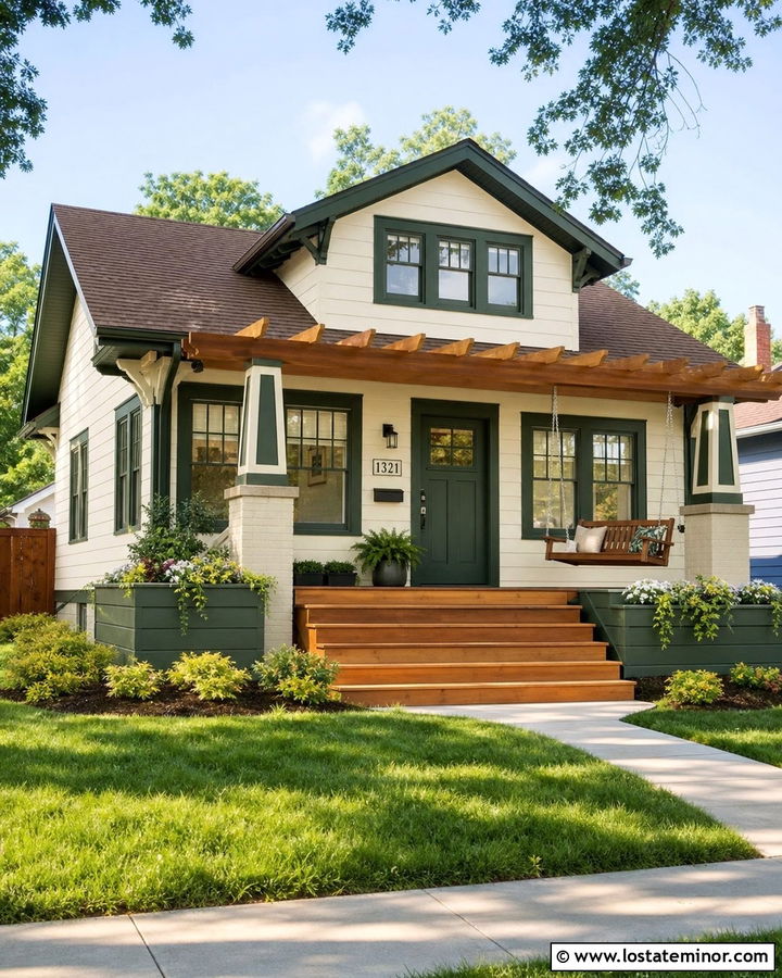 Off White Bungalow With Front Porch Pergola - 30 Off White House Design With Pergola Ideas