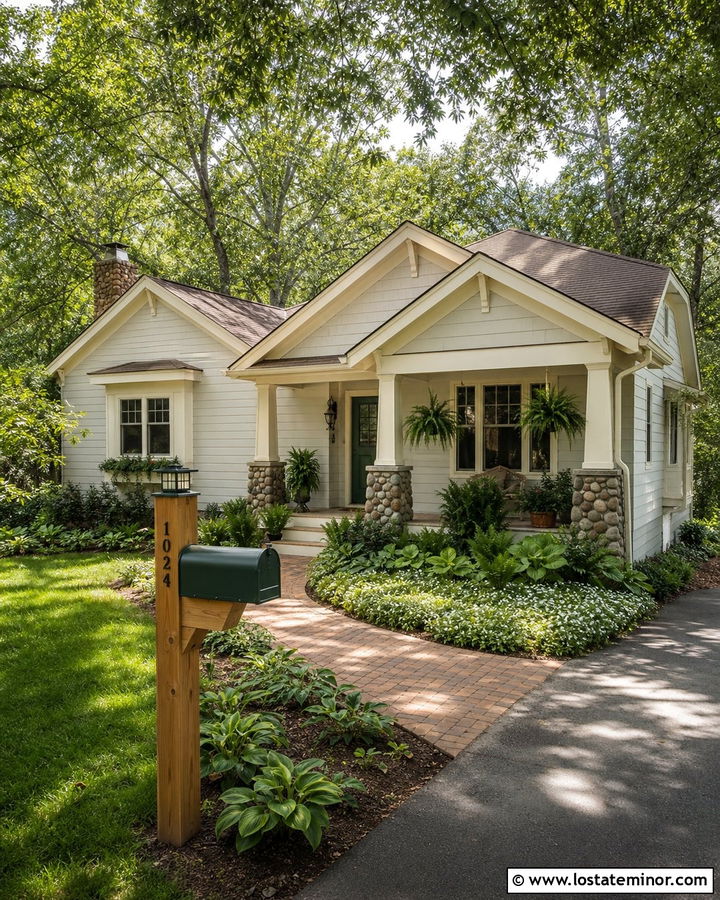 Off White Bungalow With Green Mailbox - 30 Off White House Design With Mailbox Ideas