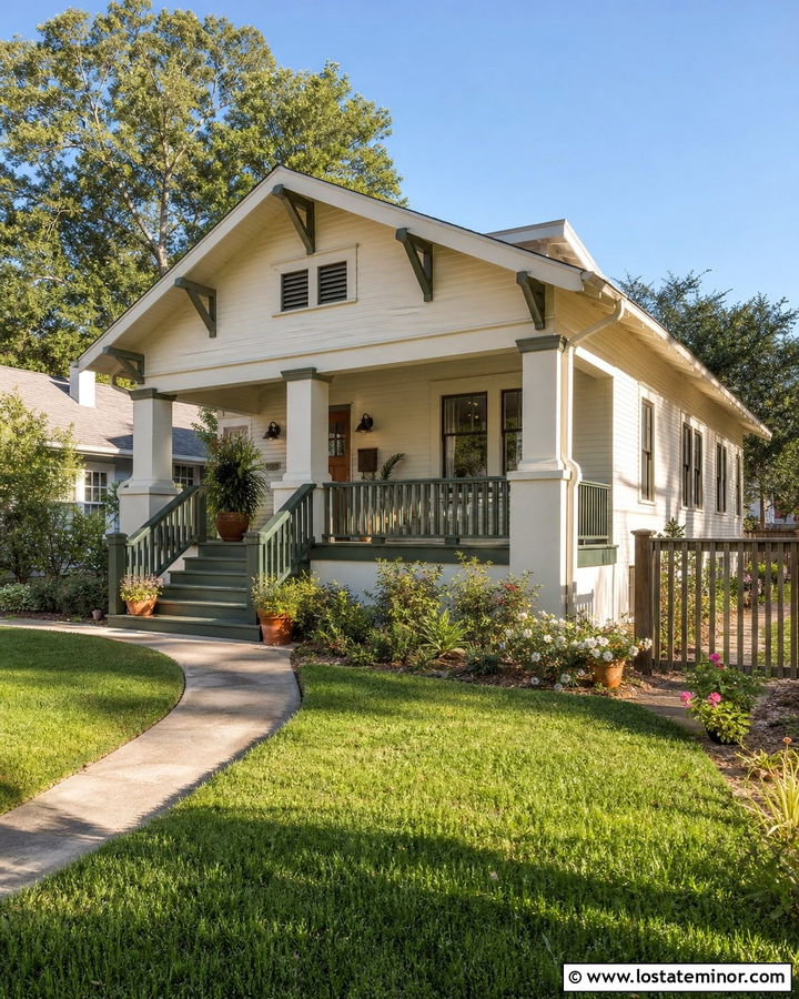 Off White Bungalow With Painted Wood Steps - 30 Off White House Design With Steps Ideas