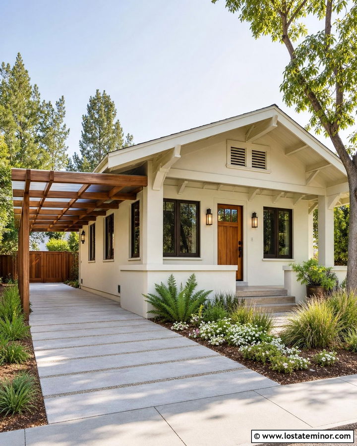 Off White Bungalow With Pergola Carport - 30 Off White House Design With Carport Ideas
