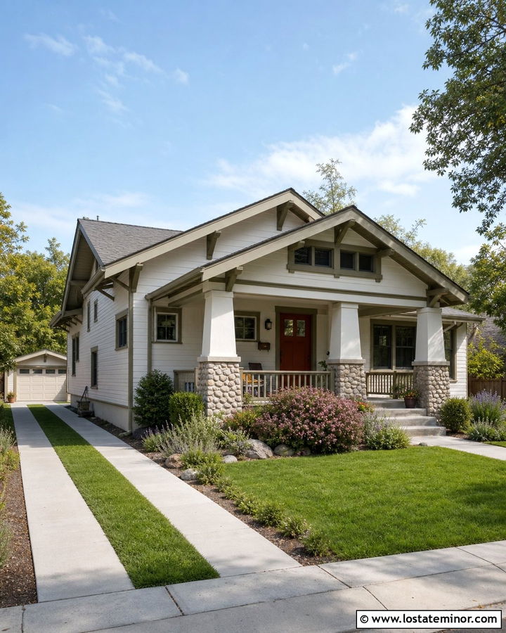 Off White Bungalow With Ribbon Driveway - 30 Off White House Design With Driveway Ideas