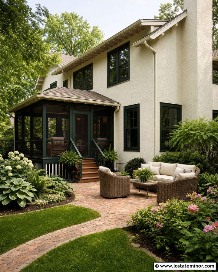 Off White Bungalow With Screened Back Porch - 30 Off White House Design With Backyard Ideas