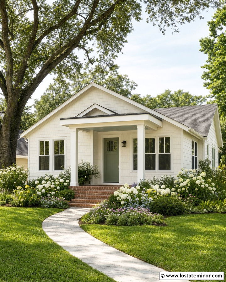Off White Bungalow With Shed Roof Portico - 30 Off White House Design With Portico Ideas