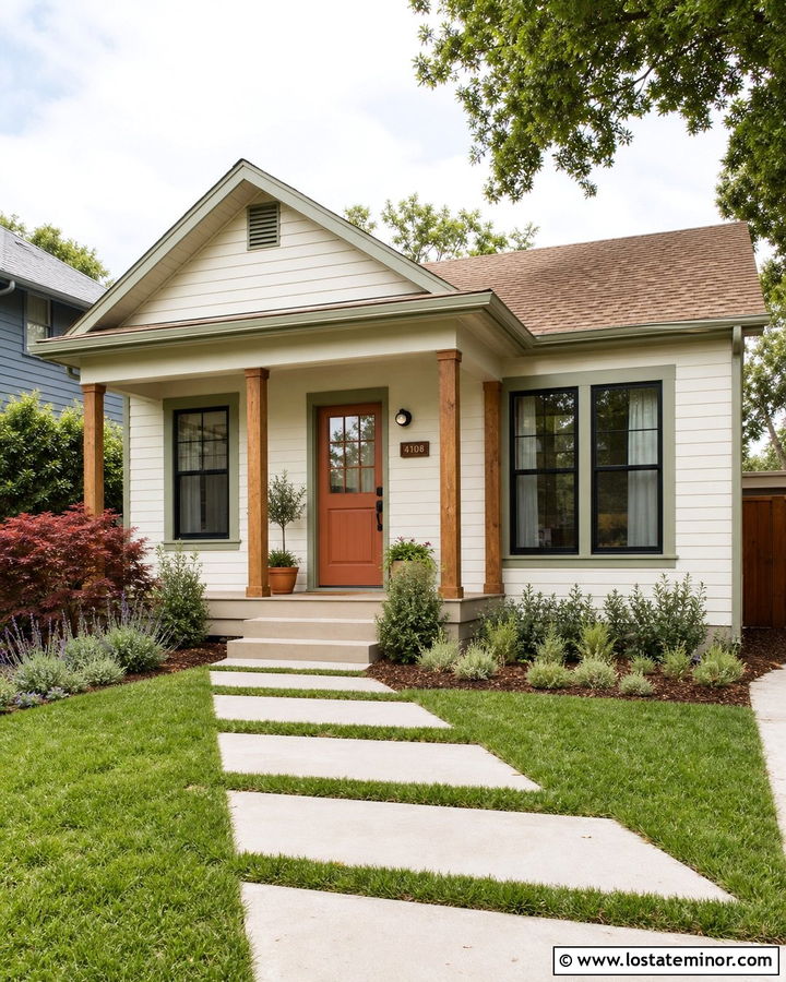 Off White Bungalow With Stepping Stone Walkway - 30 Off White House Design With Walkway Ideas