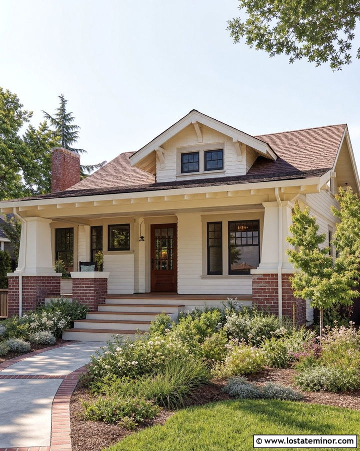 Off White Bungalow With Tapered Porch Columns - 30 Off White House Design With Porch Columns Ideas