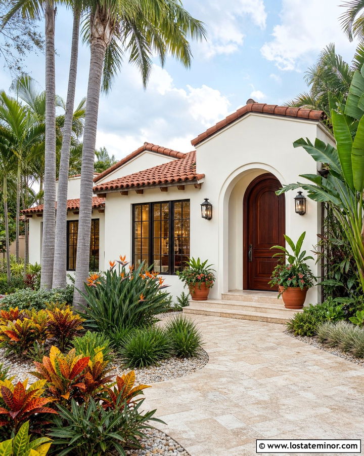 Off White Bungalow With Tropical Landscaping - 30 Off White House Design With Landscaping Ideas