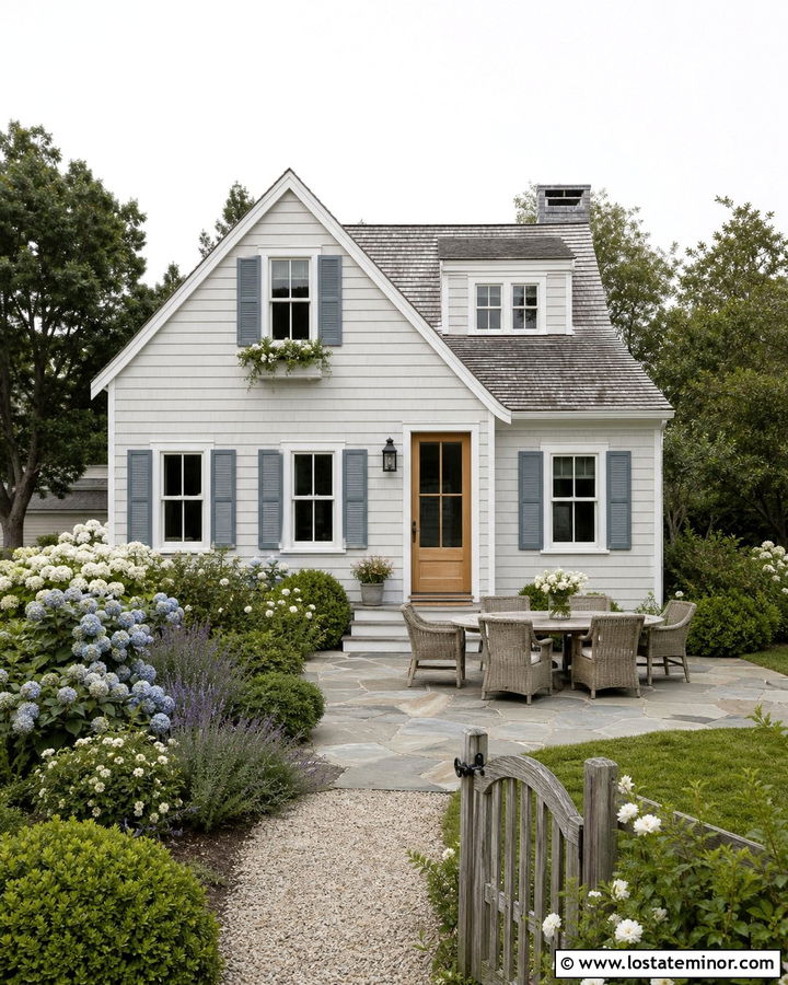 Off White Cape Cod House With Garden Backyard - 30 Off White House Design With Backyard Ideas