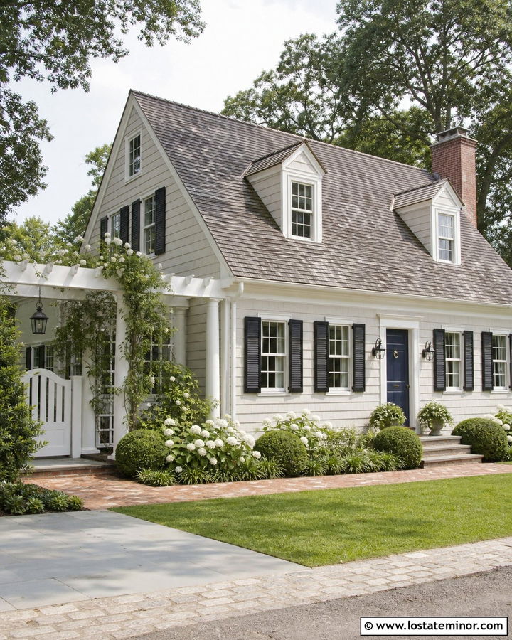 Off White Cape Cod House With Garden Pergola - 30 Off White House Design With Pergola Ideas