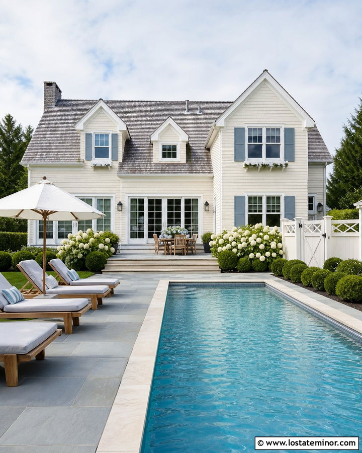 Off White Cape Cod House With Lap Pool - 30 Off White House Design With Swimming Pool Ideas