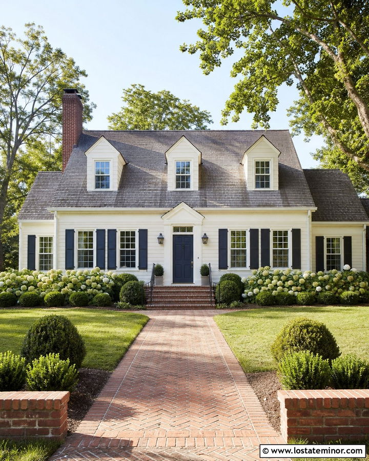 Off White Cape Cod With Brick Walkway - 30 Off White House Design With Brick Accents Ideas
