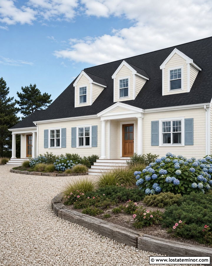Off White Cape Cod With Coastal Landscaping - 30 Off White House Design With Landscaping Ideas