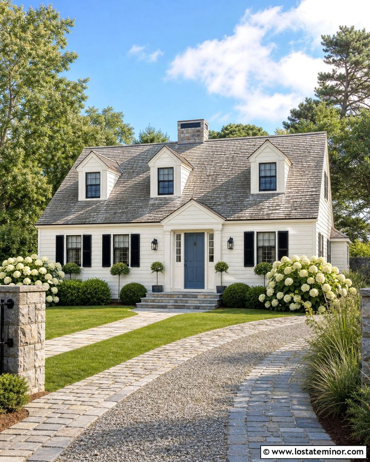 Off White Cape Cod With Cobblestone Driveway - 30 Off White House Design With Driveway Ideas