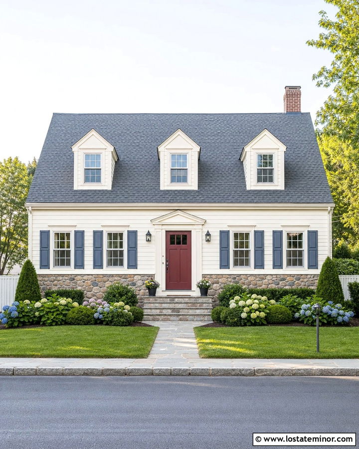 Off White Cape Cod With Cobblestone Wainscoting - 30 Off White House Design With Wainscoting Ideas
