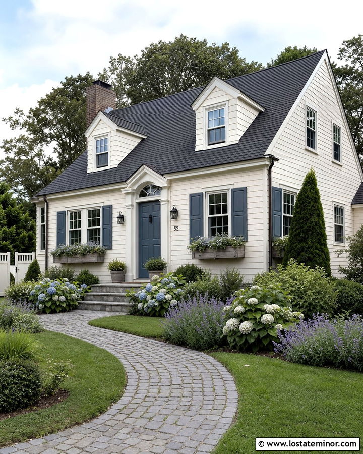 Off White Cape Cod With Cobblestone Walkway - 30 Off White House Design With Walkway Ideas